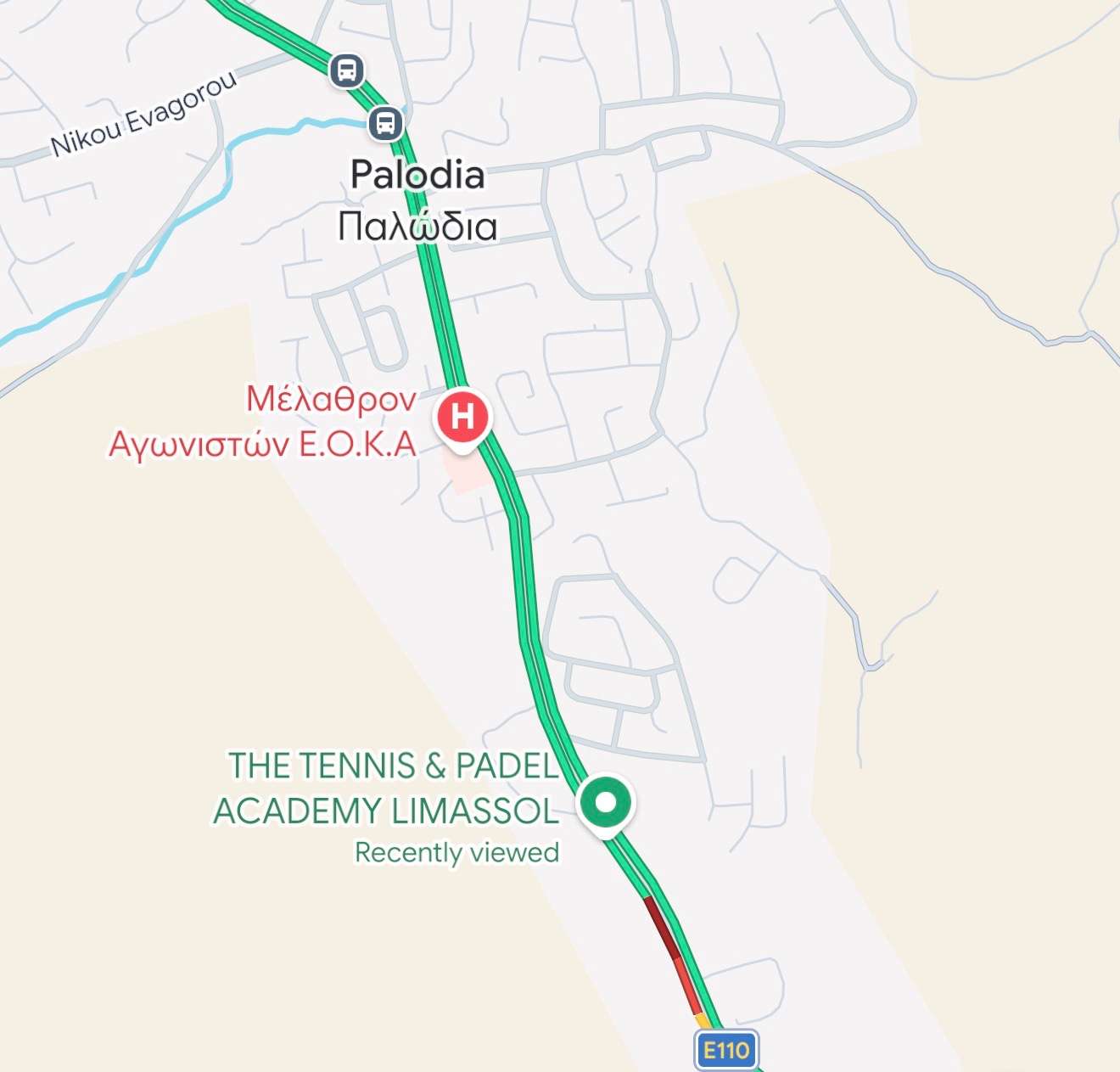 Map showing The Tennis Academy Limassol in Palodia